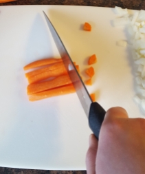 Dice your carrots and onions